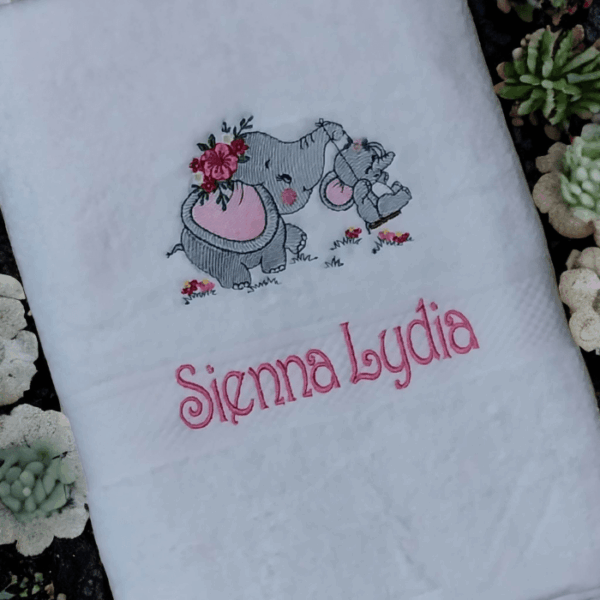 Embroidered Personalised Elephant Towel with Name...Many Designs to Choose From