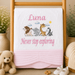 Personalised Embroidered Safari Animals Heirloom Baby Cot Quilt