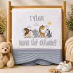 Personalised Embroidered Safari Animals Heirloom Baby Cot Quilt - Image 10