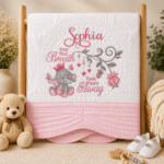 Personalised Embroidered Ellie The Elephant Heirloom Baby Cot Quilt - Image 2