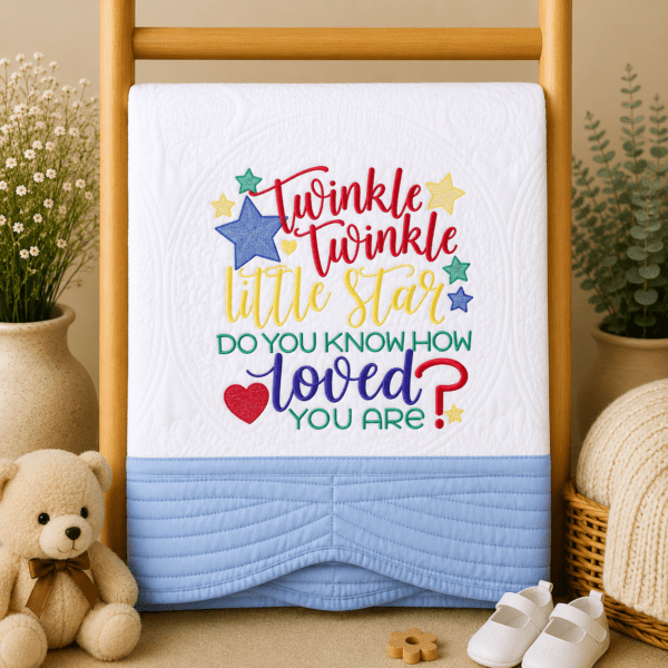 Embroidered Twinkle, Twinkle Little Star Heirloom Baby Cot Quilt