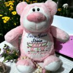 Personalised Embroidered Birth Announcement Pink Bear Cubby - Image 6