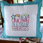 Embroidered Heirloom Cushion - Be A Unicorn In A Field Of Horses - Image 2