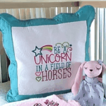 Embroidered Heirloom Cushion - Be A Unicorn In A Field Of Horses