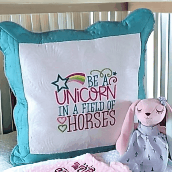 Embroidered Heirloom Cushion - Be A Unicorn In A Field Of Horses