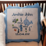 Embroidered Heirloom Cushion - Birth Announcement - Under The Sea Nursery Theme