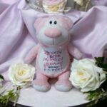 Personalised Embroidered Birth Announcement Pink Bear Cubby - Image 5