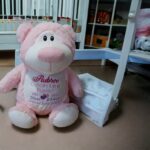 Personalised Embroidered Birth Announcement Pink Bear Cubby - Image 4