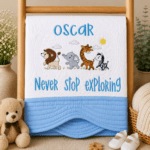 Personalised Embroidered Safari Animals Heirloom Baby Cot Quilt - Image 2