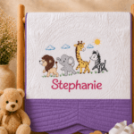 Personalised Embroidered Safari Animals Heirloom Baby Cot Quilt - Image 7