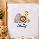 Personalised Embroidered Safari Animals Heirloom Baby Cot Quilt - Image 12