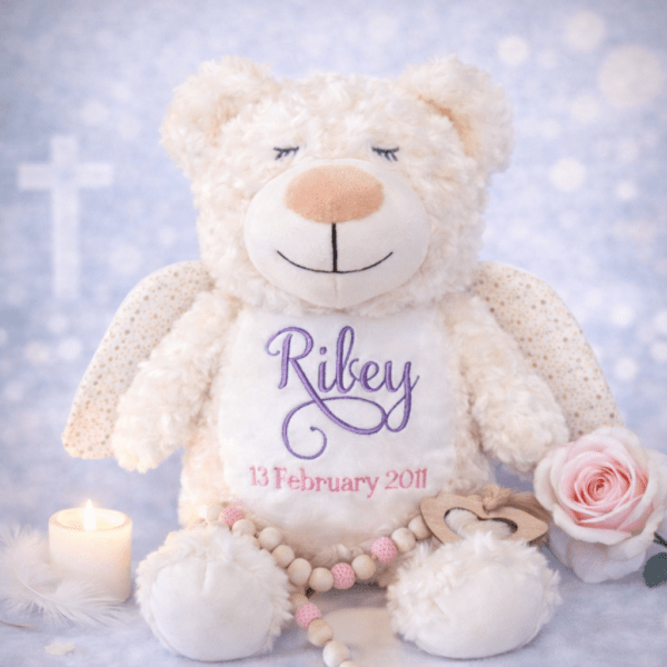 Personalised Embroidered Condolences Angel Cubby Bear with Wings