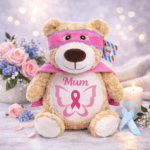 Breast Cancer Inspirational Embroidered Cubby Bear - Image 5