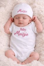 Embroidered Personalised New Born Baby Reveal Outfit Romper Suit