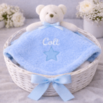 Personalised Blue Teddy Bear Baby Comforter Blanket | Embroidered Security Lovey Blanket Toy - Image 2