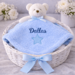 Personalised Blue Teddy Bear Baby Comforter Blanket | Embroidered Security Lovey Blanket Toy - Image 6