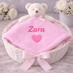 Personalised Pink Teddy Bear Baby Comforter Blanket | Embroidered Security Lovey Blanket Toy - Image 3