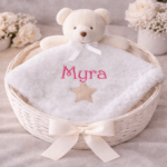 Personalised White Teddy Bear Baby Comforter Blanket | Embroidered Security Lovey Blanket Toy - Image 2