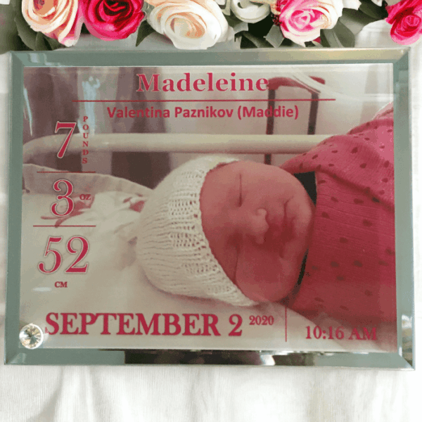 Personalised Birth Announcement Photo Frame with Rhinestone Studded Stand