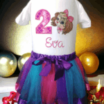 Personalised Embroidered Tea Cup Cute Puppy T Shirt & Tutu Birthday Set. - Image 6