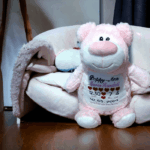 Personalised Embroidered Birth Announcement Pink Bear Cubby - Image 3