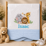 Personalised Embroidered Safari Animals Heirloom Baby Cot Quilt - Image 3