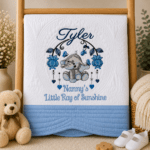 Personalised Embroidered Ellie The Elephant Heirloom Baby Cot Quilt