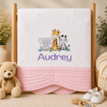 Personalised Embroidered Safari Animals Heirloom Baby Cot Quilt - Image 6