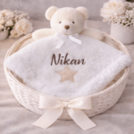 Personalised White Teddy Bear Baby Comforter Blanket | Embroidered Security Lovey Blanket Toy