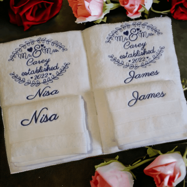 Bridal/Wedding Towel Set with Name, Date & Design