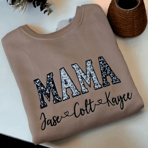 Personalised MAMA, MUM, Any Endearment Embroidered Mothers Day Jumper With Children's Names