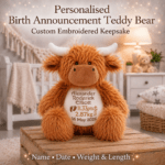 Personalised Embroidered Birth Announcement Cubby Bear