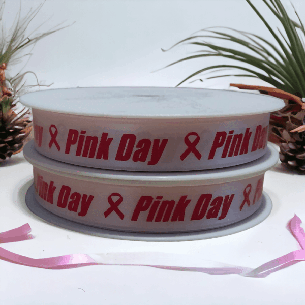 Customised Pink Day Breast Cancer Awareness Ribbons 15mm x 25 Metre Roll