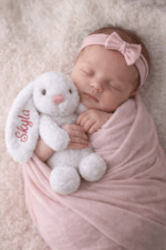 Personalised Embroidered Fluffy Bunny Rabbit Birth Announcement Any Occasion - Image 2