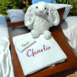 Personalised Embroidered 3pc New Born Baby Boxed Gift Set, Baby Cotton Knit Cot Blanket Set, New Baby Hamper, Embroidered Baby Shower Gift - Image 7