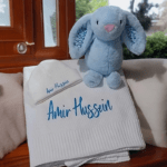 Personalised Embroidered 3pc New Born Baby Boxed Gift Set, Baby Cotton Knit Cot Blanket Set, New Baby Hamper, Embroidered Baby Shower Gift - Image 3