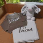 Personalised Embroidered 3pc New Born Baby Boxed Gift Set, Baby Cotton Knit Cot Blanket Set, New Baby Hamper, Embroidered Baby Shower Gift - Image 6