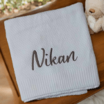 Personalised Embroidered Knit Baby Blanket  -Full Sized Knit Cot Blanket - 4 Colours - Image 4