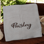 Personalised Embroidered Knit Baby Blanket  -Full Sized Knit Cot Blanket - 4 Colours - Image 13