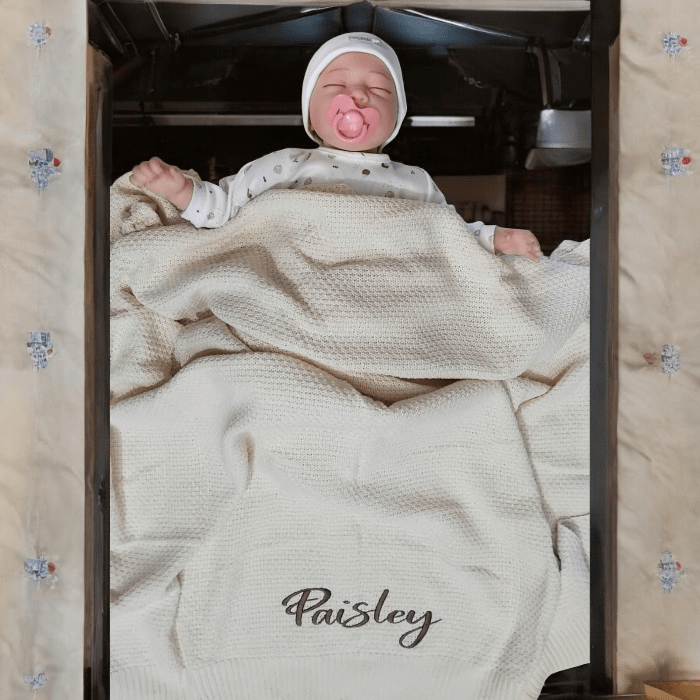 z-Photoroom Personalised Embroidered Knit Baby Blanket -Full Sized Knit Cot Blanket - 4 Colours - Image 1