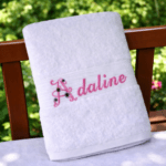 Women's Adult's Personalised Bath Towel Embroidered With Floral Name - Image 3
