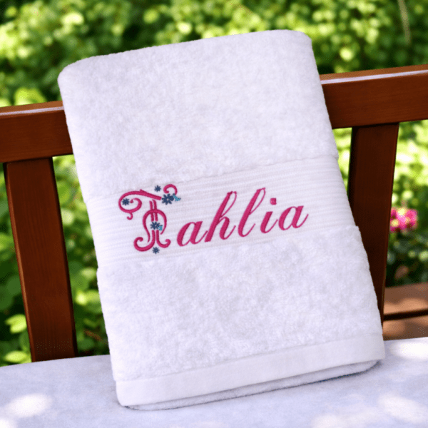 Women's Adult's Personalised Bath Towel Embroidered With Floral Name